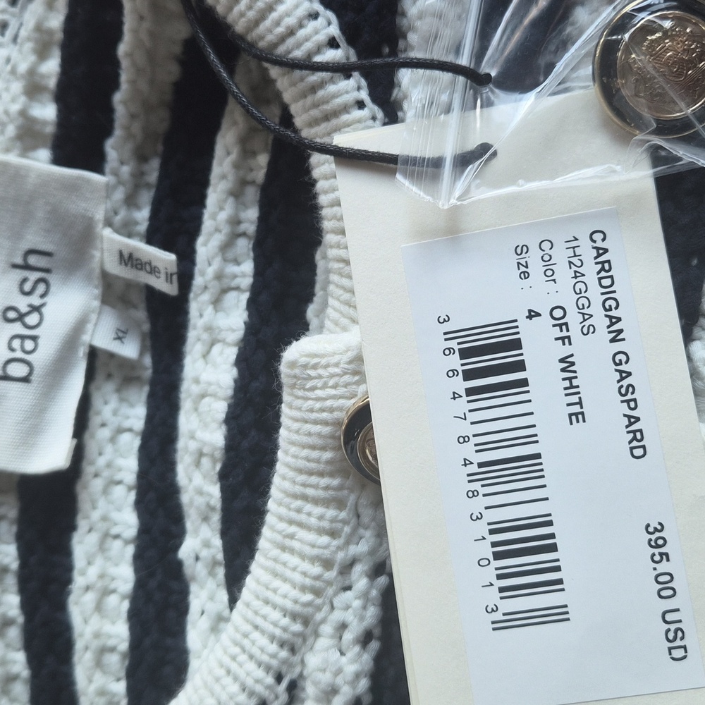 NWT Ba&sh Bash Gaspard Tweed Cardigan Jacket in Ecru Black Stripe 4 size XL - Picture 8 of 9